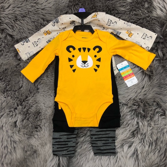 Pekkle | Kids 4 Piece Tiger Clothing Set | Grey & Yellow | Size 3M - Picture 1 of 7